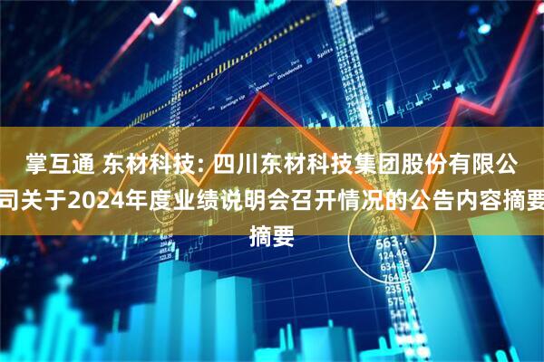 掌互通 東材科技: 四川東材科技集團(tuán)股份有限公司關(guān)于2024年度業(yè)績(jī)說(shuō)明會(huì)召開情況的公告內(nèi)容摘要