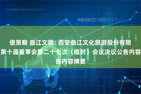 億策略 曲江文旅: 西安曲江文化旅游股份有限公司第十屆董事會(huì)第二十七次（臨時(shí)）會(huì)議決議公告內(nèi)容摘要
